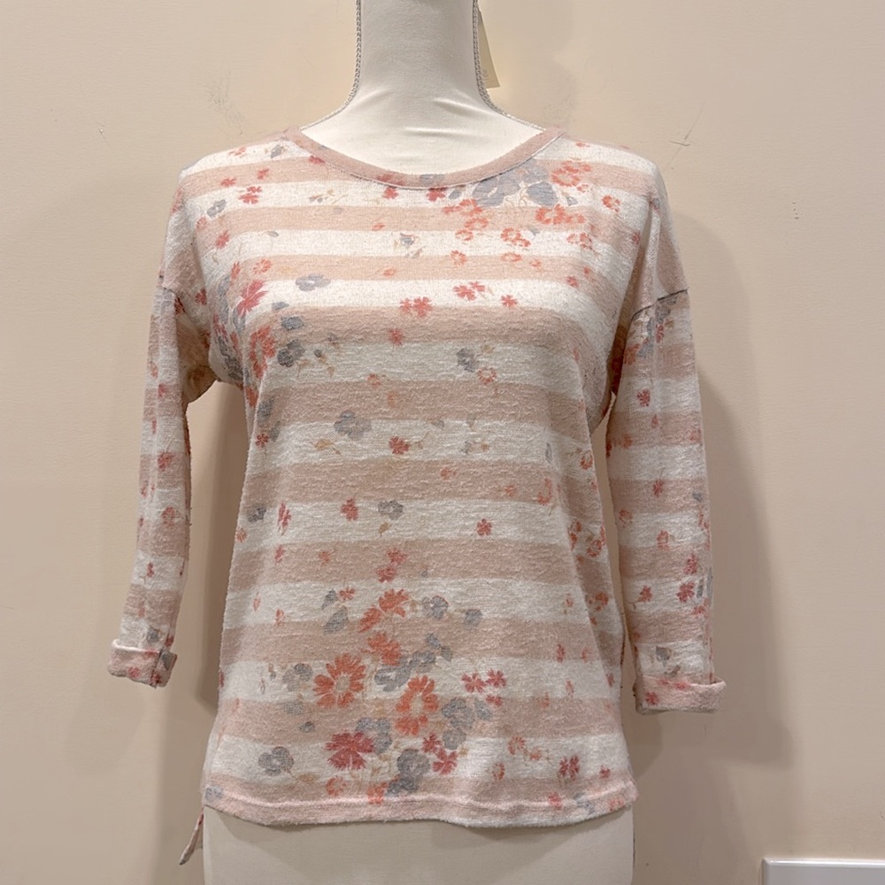 Lauren Conrad stripe and floral shirt, tie back, size XS
